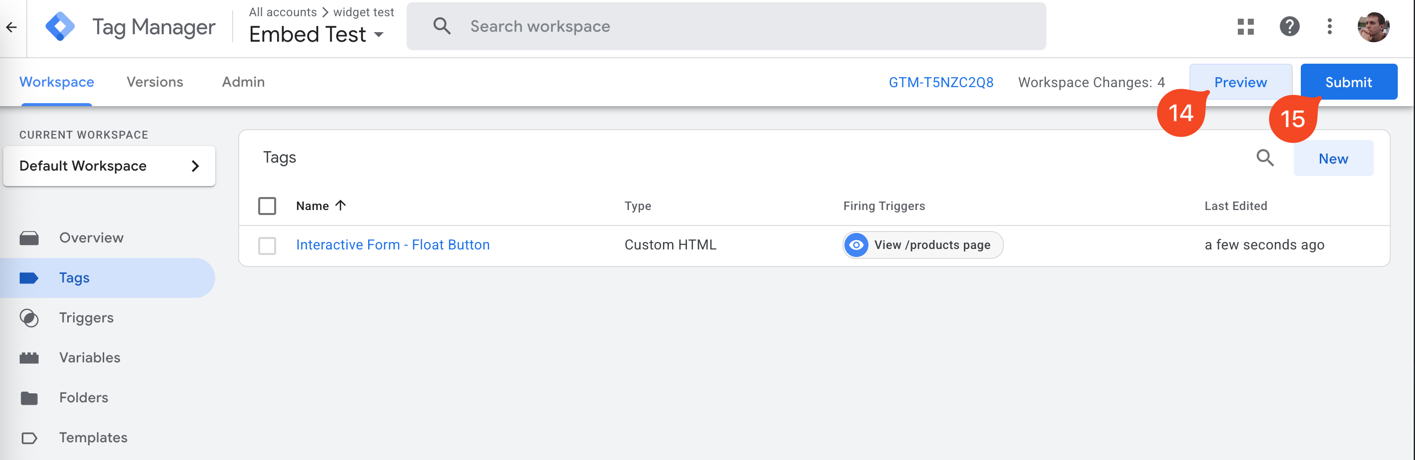 Preview and Publish GTag Manager
